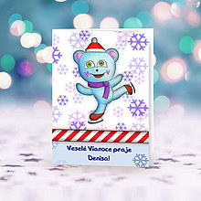 Papiernictvo - Vianočná pohľadnica - ľadový medvedík (na korčuliach) - 13887883_