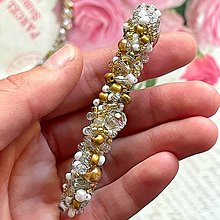 Ozdoby do vlasov - Gold & White Hair Clip / Francúzska spona na vlasy - 13888692_