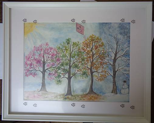 4 ročné obdobia (akvarel) (biely drevený rám č.1)