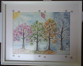 Obrazy - 4 ročné obdobia (akvarel) (biely drevený rám č.1) - 13890603_