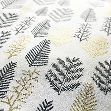 Textil - vianočné stromčeky so zlatotlačou biele, 100 % bavlna Francúzsko, šírka 140 cm - 13888264_