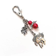 Kľúčenky - Kľúčenka "jednorožec" s anjelikom (ružovočervená) - 13891996_