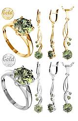 Sady šperkov - Sada šperkov Viva, prívesok, náušnice a prsteň s prírodným striebrom, bielym a žltým zlatom - 13889208_