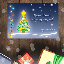 Papiernictvo - Vianočná pohľadnica - vianočný stromček v noci (hviezdičky) - 13892905_