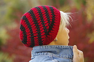 Čiapky, čelenky, klobúky - pásikavka červeno-čierna, čiapka - 13904523_
