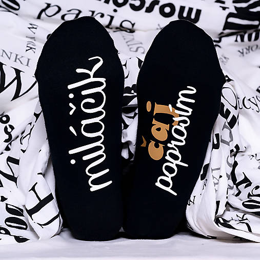 Pánske oblečenie - Čierne ponožky "Miláčik ... čaj" - 13904169_