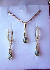 Sady šperkov - Súprava šperkov Sirius s vltavínom a zirkónmi v striebre a pozlátené striebro - 13901310_