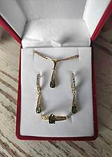 Sady šperkov - Súprava šperkov Sirius s vltavínom a zirkónmi v striebre a pozlátené striebro - 13901324_