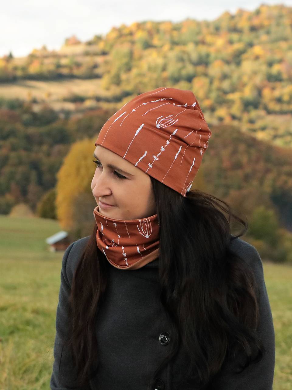 Botanica hnedá úpletová čiapka, nákrčník alebo set