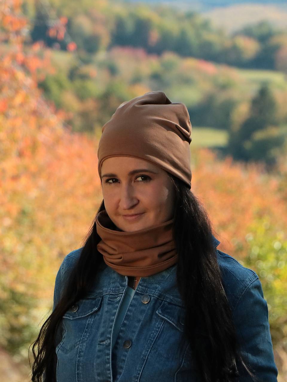 Karamel úpletová čiapka, nákrčník alebo set