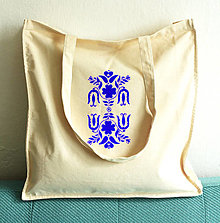Nákupné tašky - Bavlnená eko taška s folklórnym vzorom (Modrá) - 13909522_
