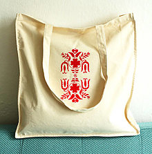 Nákupné tašky - Bavlnená eko taška s folklórnym vzorom (Červená) - 13909523_