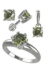 Sady šperkov - Sada šperkov s okrúhlym vltavínom, prívesok, náušnice a prsteň striebrom, bielym a žltým zlatom - 13906878_