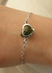 Náramky - Strieborný retiazkový náramok nebrúsený meteorit s prírodným českým vltavínom - 13907833_