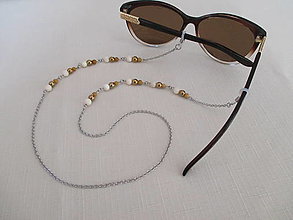 Iné šperky - Retiazka na okuliare - minerál - perleť, hematit, mokait - chir. oceľ - 13911184_