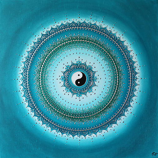 Obrazy - Mandalka ZDRAVIE A IMUNITA (tyrkys-silver) 50 x 50 - 13911654_