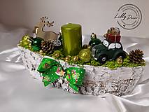 Svietidlá - Vianočný aranžmán svietnik v brezovej kôre zelený - 13914656_