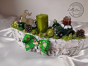 Svietidlá - Vianočný aranžmán svietnik v brezovej kôre zelený - 13914656_