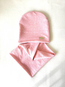 Čiapky, čelenky, klobúky - Dvojvrstvový set čiapka a nákrčník, ružový melír - 13914355_