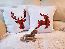 Úžitkový textil - Vianočné vankúše škótske káro jelenia hlava (stromčeky) - 13918833_