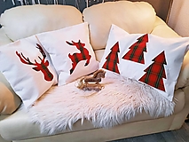 Úžitkový textil - Vianočné vankúše škótske káro jelenia hlava (stromčeky) - 13918834_