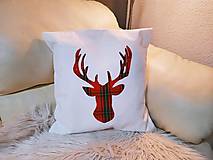 Úžitkový textil - Vianočné vankúše škótske káro jelenia hlava (stromčeky) - 13918837_