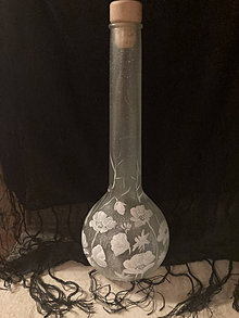 Nádoby - Maľovaná fľaša - Ľadová s bielymi makmi - 13922503_