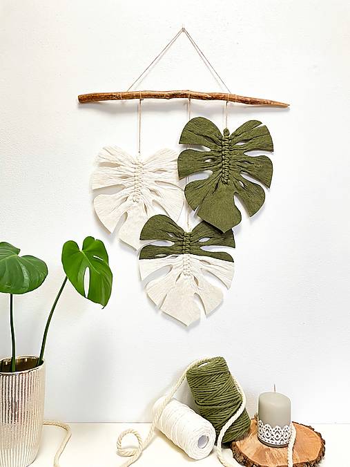 Dekorácie - Makramé monstera  (Natural, avocado) - 13922893_