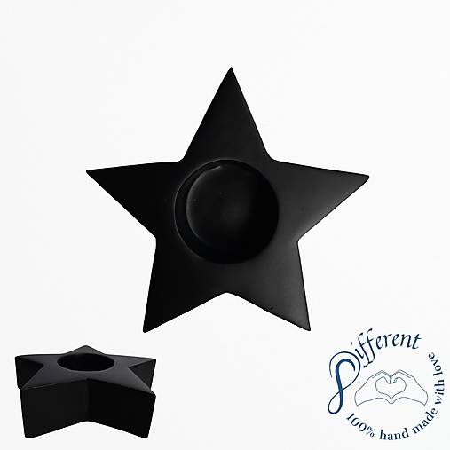 Svietidlá - Svietnik hviezda - DEEP BLACK  (jesmonite) - 13921993_