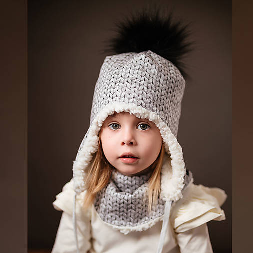 Detské čiapky - Ušianka - knitted grey - 13925833_