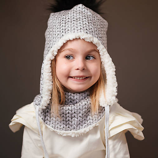 Detské doplnky - Zimný detský nákrčník knitted grey - 13925834_