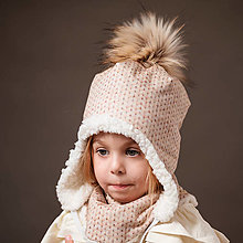Detské čiapky - Ušianka - knitted beige - 13926501_