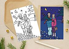 Papiernictvo - Vianočná pohľadnica na vymaľovanie “Prechádzky vonku” - 13923521_