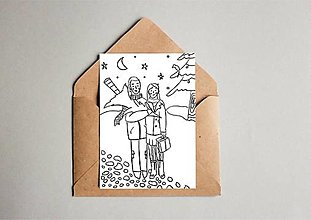 Papiernictvo - Vianočná pohľadnica na vymaľovanie “Prechádzky vonku” (Čierno-biela) - 13923522_