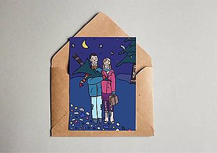 Papiernictvo - Vianočná pohľadnica na vymaľovanie “Prechádzky vonku” (Pestrofarebná) - 13923524_