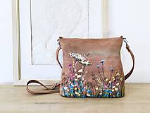 Kabelky - MILA "Wild Flowers" kožená kabelka s vypaľovaným obrázkom - 13925924_