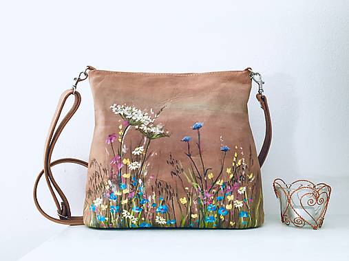 MILA "Wild Flowers" kožená kabelka s vypaľovaným obrázkom