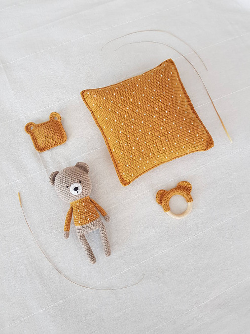 Detské doplnky - Háčkovaná sada pre detičky - horčicová - 13927870_