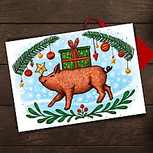 Papiernictvo - Vianočná pohľadnica - Veselé prasiatko - 13936185_