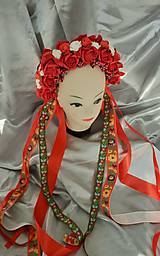 Ozdoby do vlasov - Červená kvetinová parta na redový tanec so stuhami - 13933397_