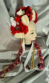 Ozdoby do vlasov - Veľká červeno - biela kvetinová parta so stuhami - 13933537_