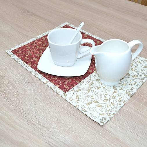 Úžitkový textil - IZABELA - zlaté cezmíny na vínovej a smotanovej - prestieranie 25x35                     - 13934432_