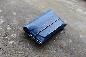Peňaženky - Kožená minimalistická peňaženka  (Modrá) - 13935999_