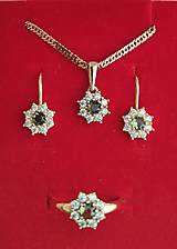 Sady šperkov - Súprava šperkov Snežienka s prírodným českým vltavínom a kubickým zirkónom v striebre a pozlátenom striebre - 13933386_