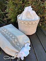 Úžitkový textil - Darčeková sada vrecko + košík z ručne tkaného ľanového plátna - 13939467_