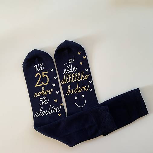 Maľované ponožky k výročiu SVADBY (modré so srdiečkami a smajlíkom)