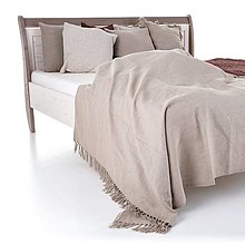 Úžitkový textil - Ľanový prehoz na posteľ so strapcami WARS Oatmeal - 13939635_