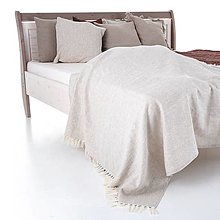 Úžitkový textil - Ľanový prehoz na posteľ so strapcami Warsa Naural - 13939675_
