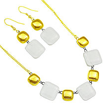 Sady šperkov - Sada šperkov biela so zlatom, české sklo, segmentová 7+2 - 13944848_