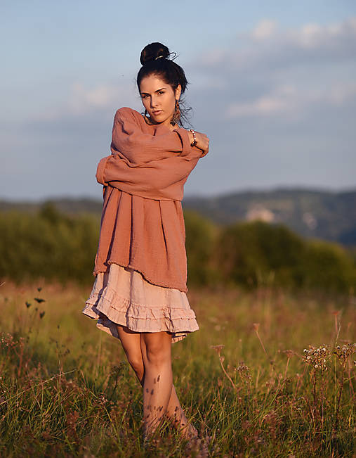 Mikiny - Lněná halenomikina Terakota - 13946173_